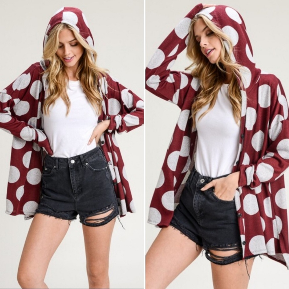 Polka Dot Hooded Cardigan